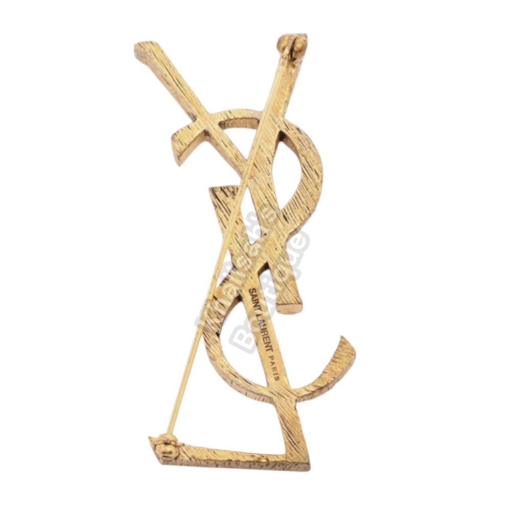 BNIB RARE! YSL Saint Laurent CASSANDRE Textured Gold YSL Pin Opyum Brooch - Picture 4 of 11